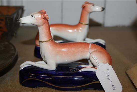 Pair of Staffordshire greyhound pen stands